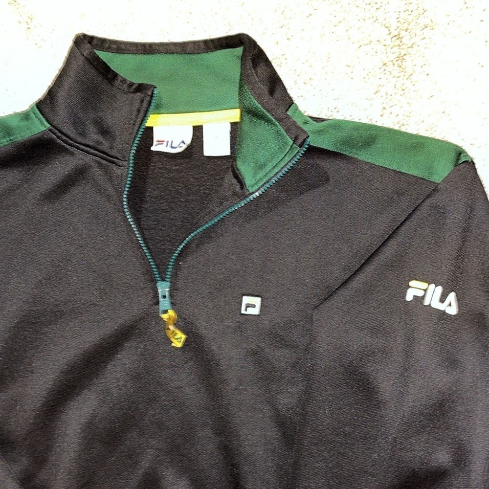Fila Cotton Poly Sweater Sweatshirt Tennis Prep Americana L T Neck 1/4 Zipper